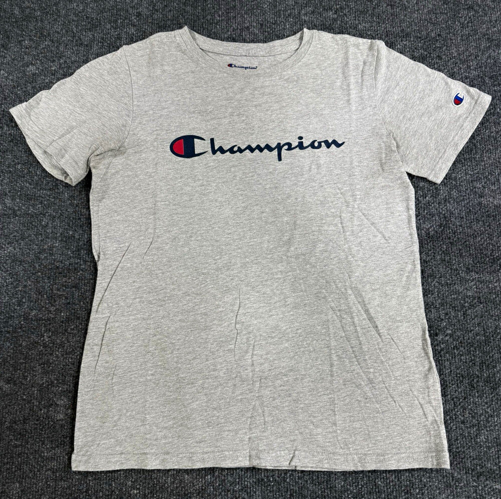 Champion Mens XL Gray T Shirt Big Script Logo Athletic Casual Short Sleeve Tee